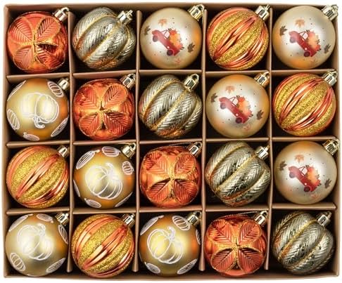 DECOR BY HANNAH Fall Harvest Tree Decorations 20ct Gold Orange Shatterproof Ball Ornament Set