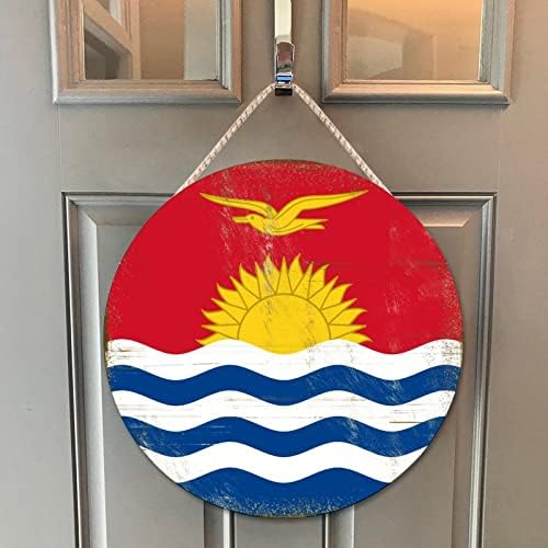 Farmhouse Door Hanger Kiribati Flag Wood Sign Home Decor