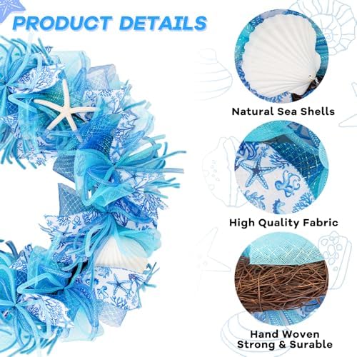 24 Inch Coastal Wreath with Starfish and Scallops Shell