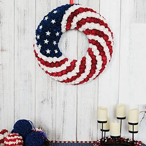 18 Inch Patriotic Roses Wreath for 4th of July