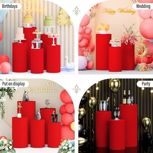 LEBENGURU Cylinder Pedestal Stand Covers Red 5Pcs