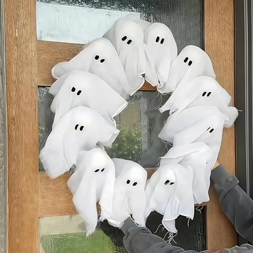2025 Handmade LED Ghost Wreath Halloween Decor