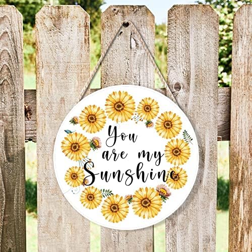 Farmhouse Front Door Hanger Vintage Sunflower Wreath Bee Wood Sign