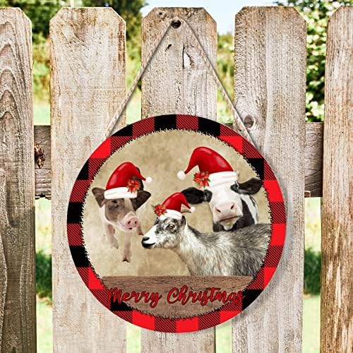 Farmhouse Door Hanger with Santa Hat and Farm Animals