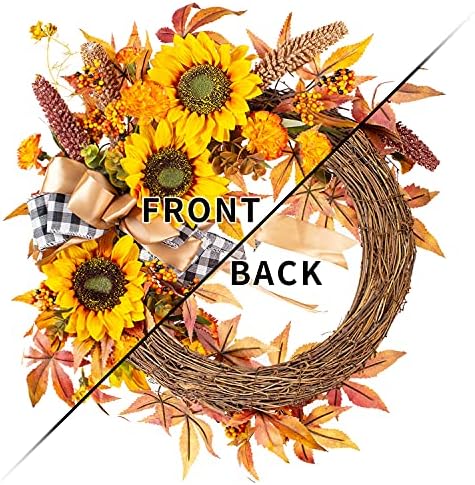 WANNA-CUL 16 Inch Fall Wreath Decor for Front Door
