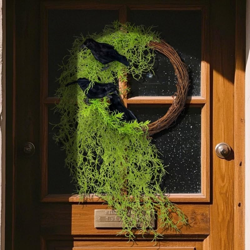 23 Inch Halloween Crow Wreath for Front Door Decor