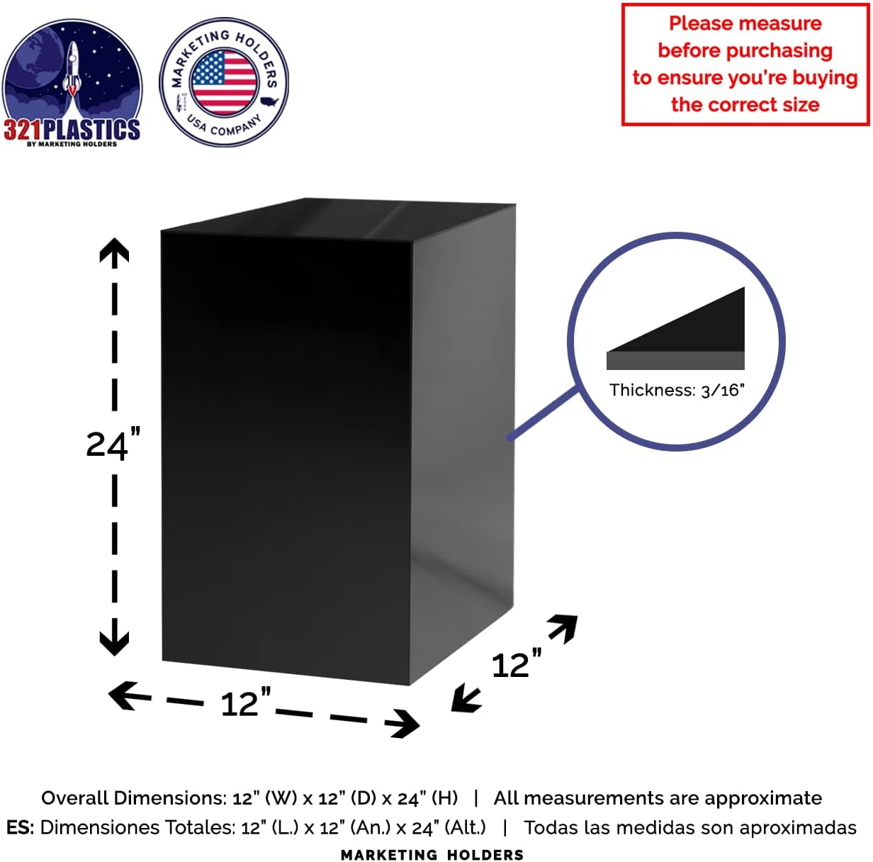 Black Acrylic Tall Display Pedestal 24 Inch 5 Sided Showcase Stand