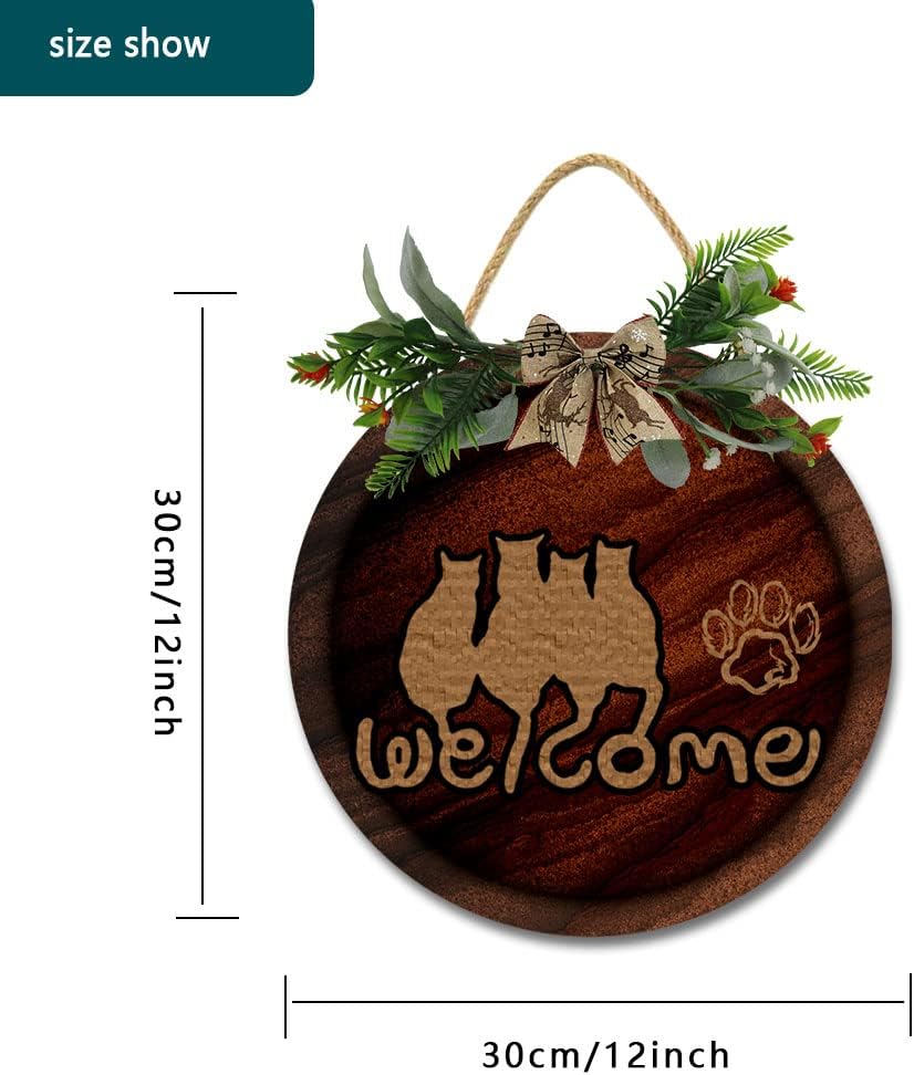 Imahoocool Cat Round Wood Front Door Wreath