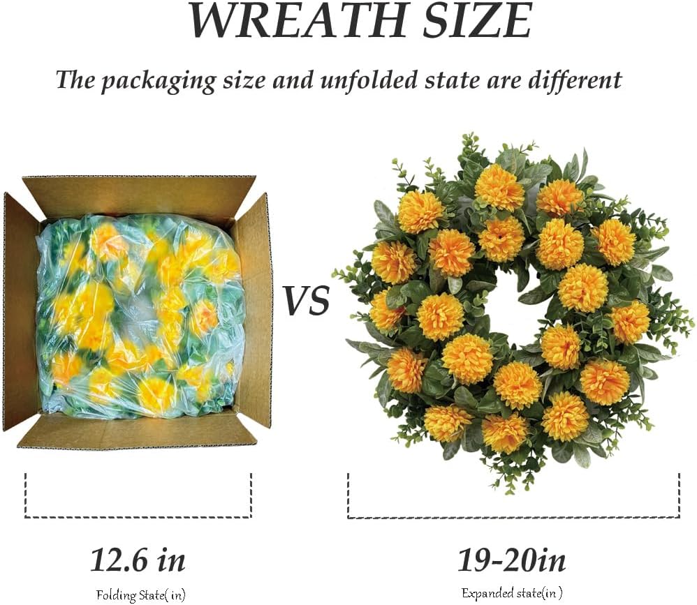 20 Inch Spring Wreath with Orange Flowers and Greenery for Front Door Decor