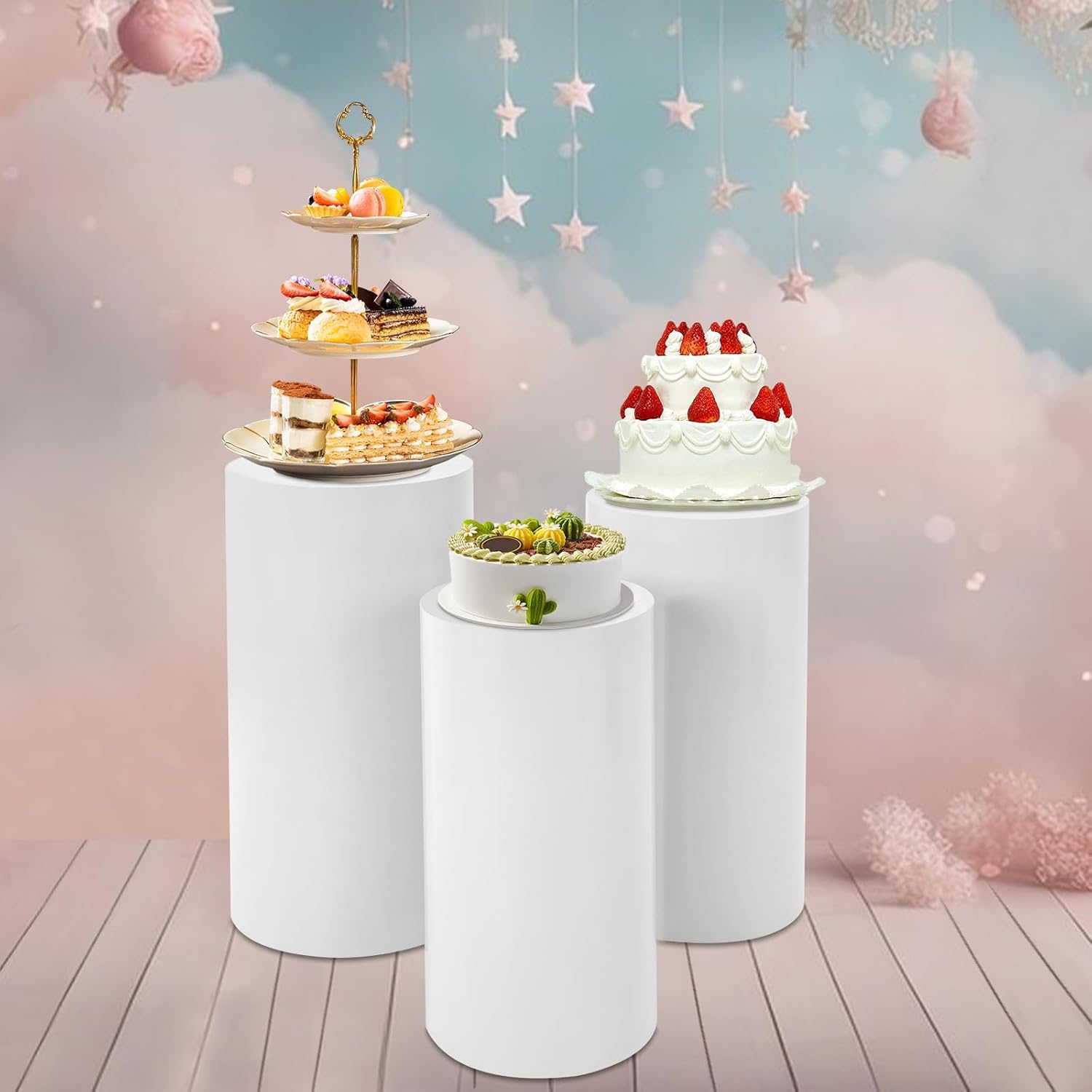 3 Pcs Round Cylinder Pedestal Stands for Party Decoration