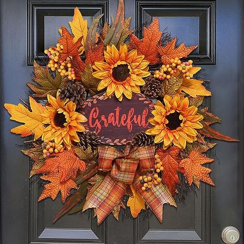 20 Inch Autumn Sunflower Front Door Wreath