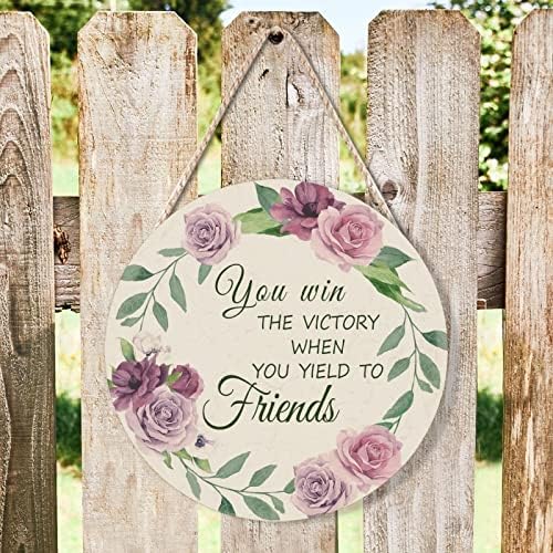 Farmhouse Door Hanger Floral Wreath Vintage Wood Sign Funny Decor for Kids Girls Women 12x12in