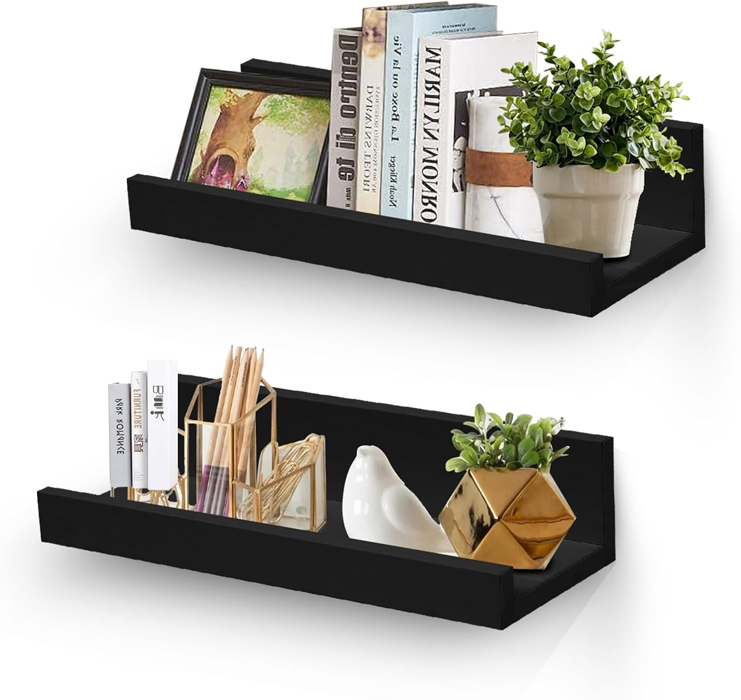 Muzilife 12 Inch Floating Wall Shelves Set of 2 Black