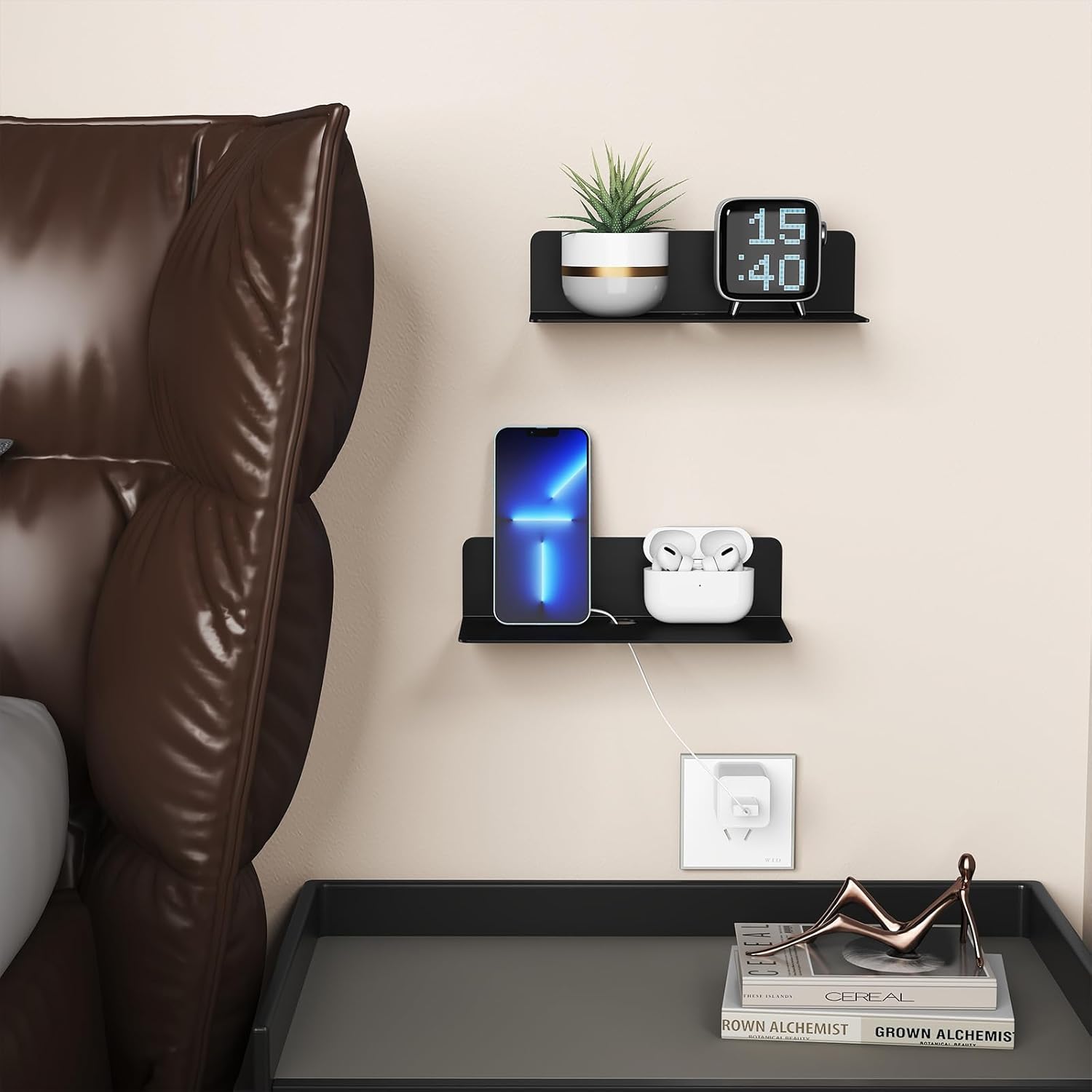 DrDJ Floating Shelves Set of 2 Black 9 Inch Metal Wall Mounted