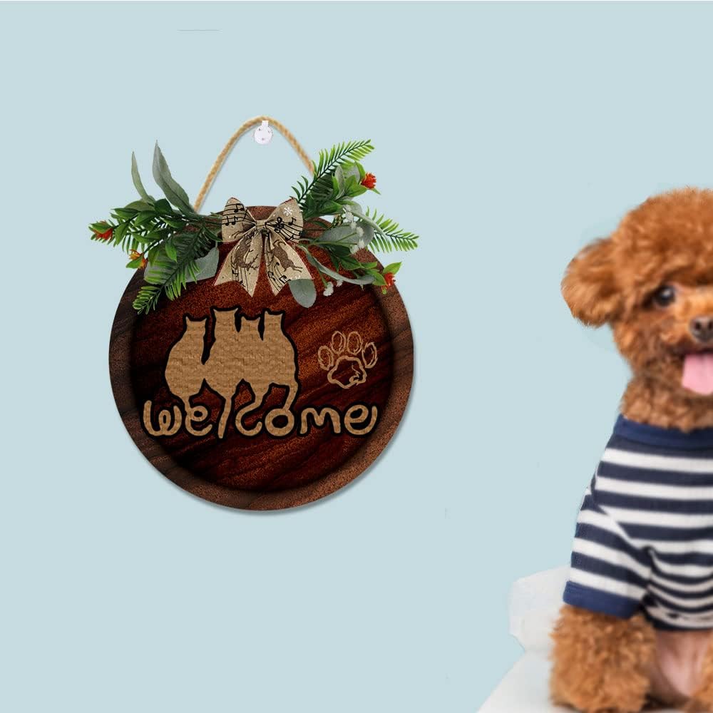 Imahoocool Cat Round Wood Front Door Wreath