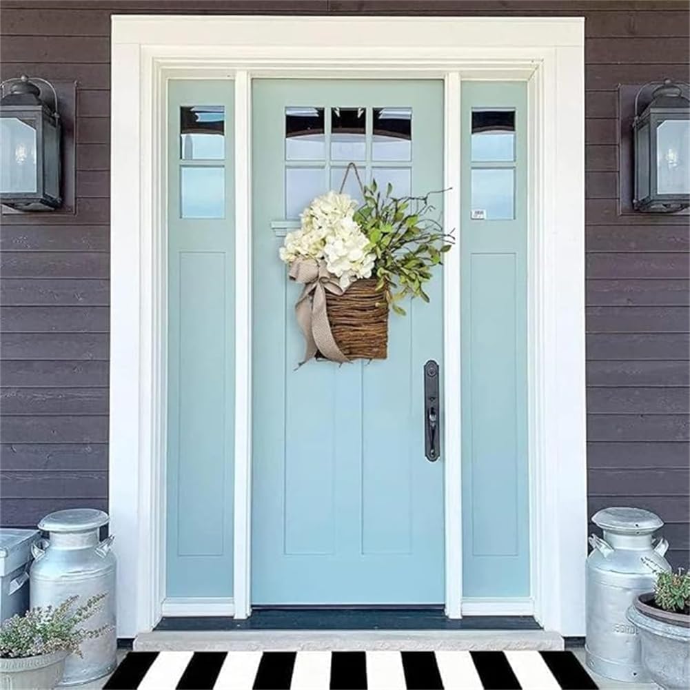 Cream Hydrangea Door Hanger Basket Wreath with Wildflowers White