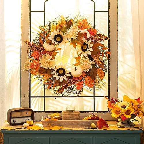 Walasis Fall Wreath Door Decor 20 Inch Autumn Harvest