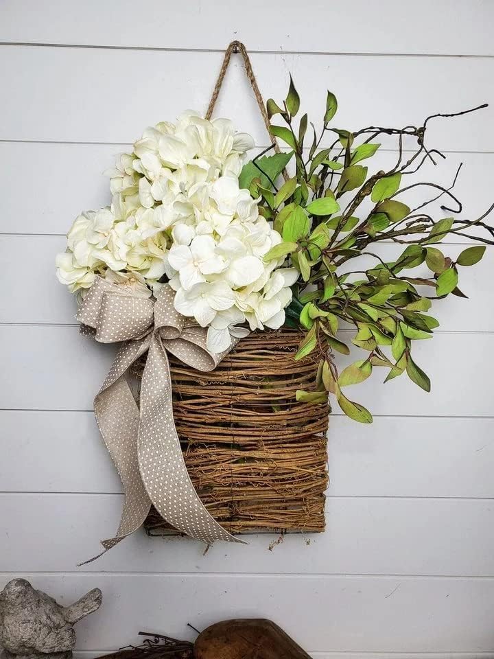 Cream Hydrangea Wreath Door Hanger Basket for Spring Decor