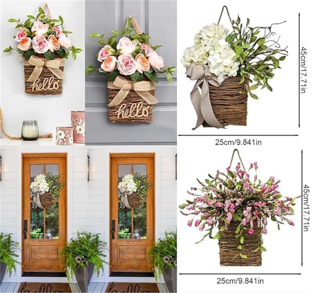 Cream Hydrangea Door Hanger Basket Wreath with Wildflowers White
