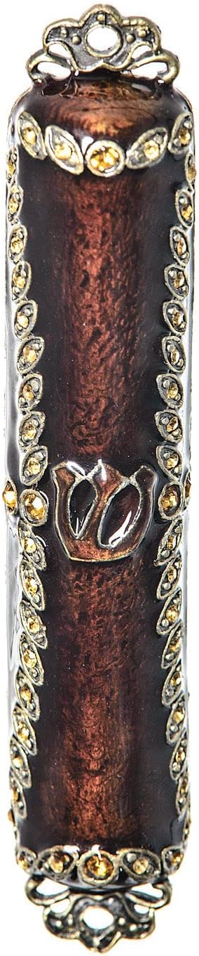 Judaica Mezuzah Case with Stones Enamel Red 45 Inch