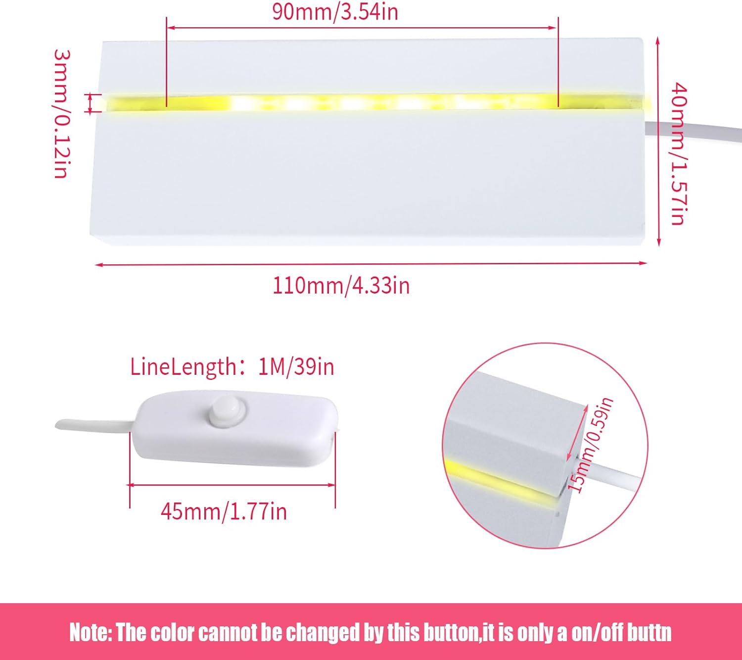 LED Light Display Pedestal 43 Inch Warm Rectangle Base Wooden Stand for Acrylic and Glass USB Switch Night Light 2 PCS