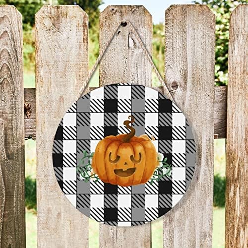 Halloween Pumpkin Wood Sign 10x10in Front Door Decor