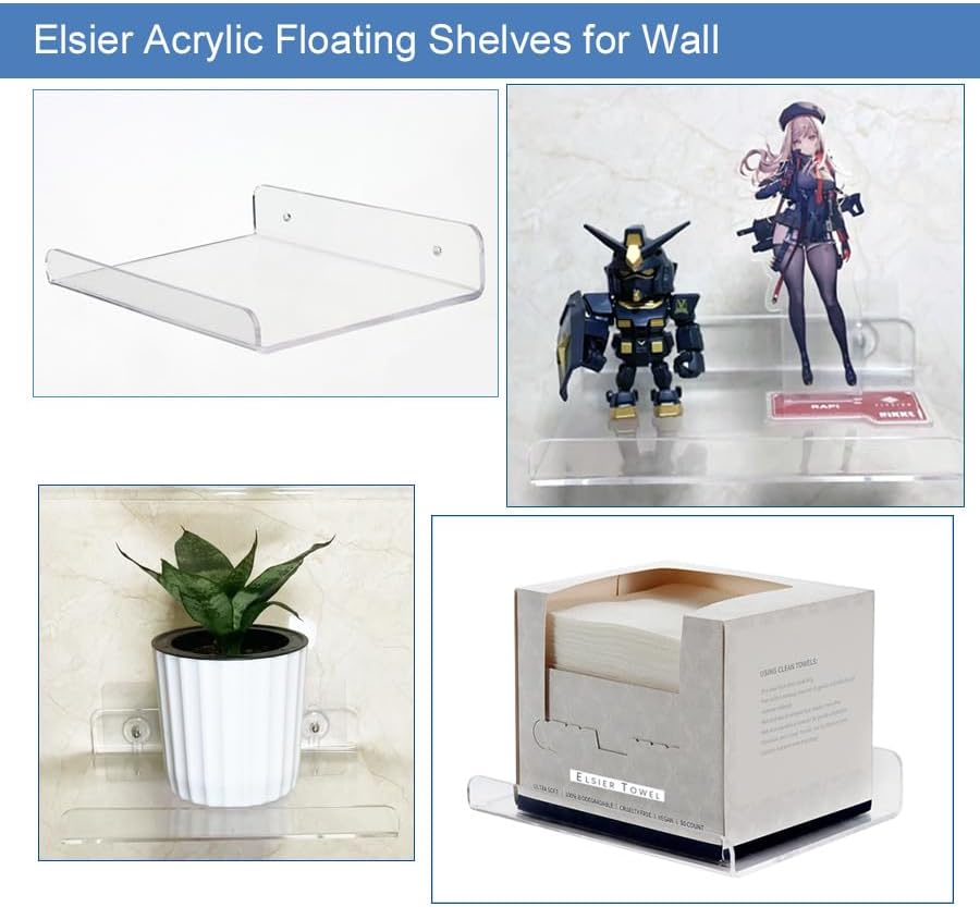ELSIER Acrylic Floating Shelves 59 Inch Deep Clear Display Organizer 2 Pack