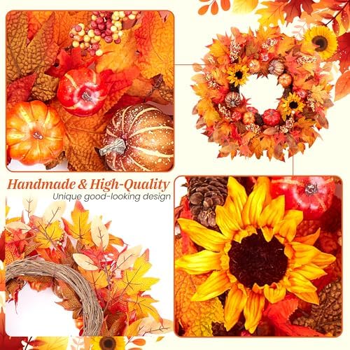 Fall Wreaths for Front Door 22 Inch Autumn Pumpkin Sunflower Decor