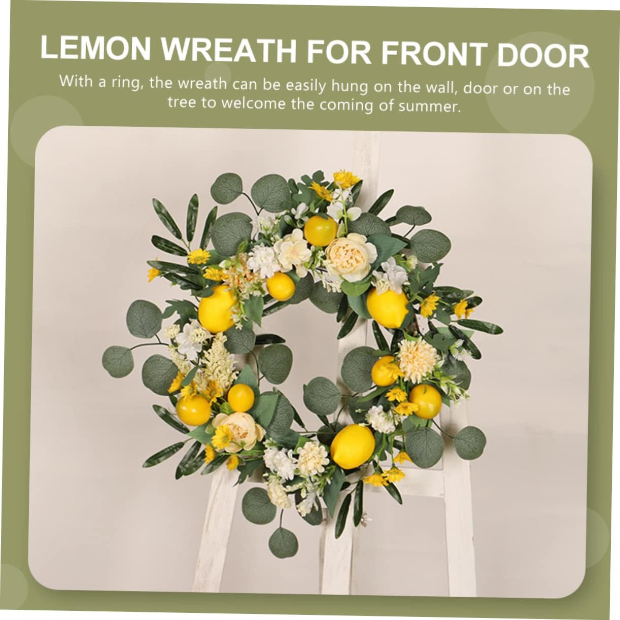 PRETYZOOM Realistic Lemon Flower Wreath for Front Door