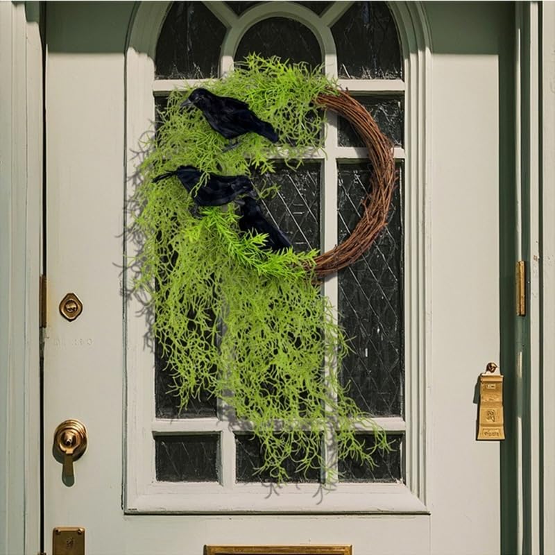 23 Inch Halloween Crow Wreath for Front Door Decor