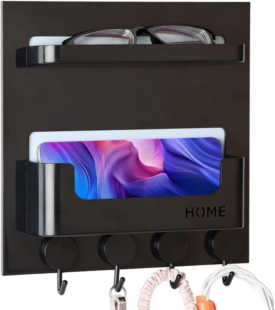 EHKIT Updated Bedside Shelf Wall Mount Phone Holder Organizer 4 Hooks