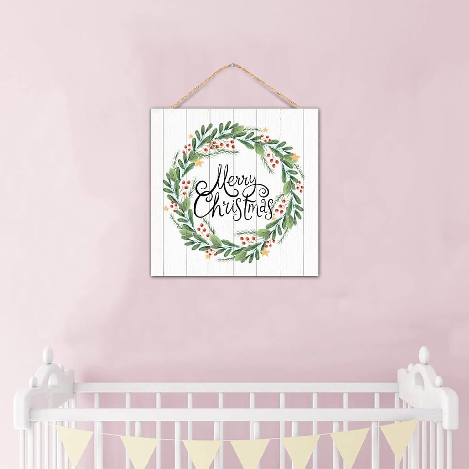 Winter Door Hanger Wreath Wooden Sign 12x12in