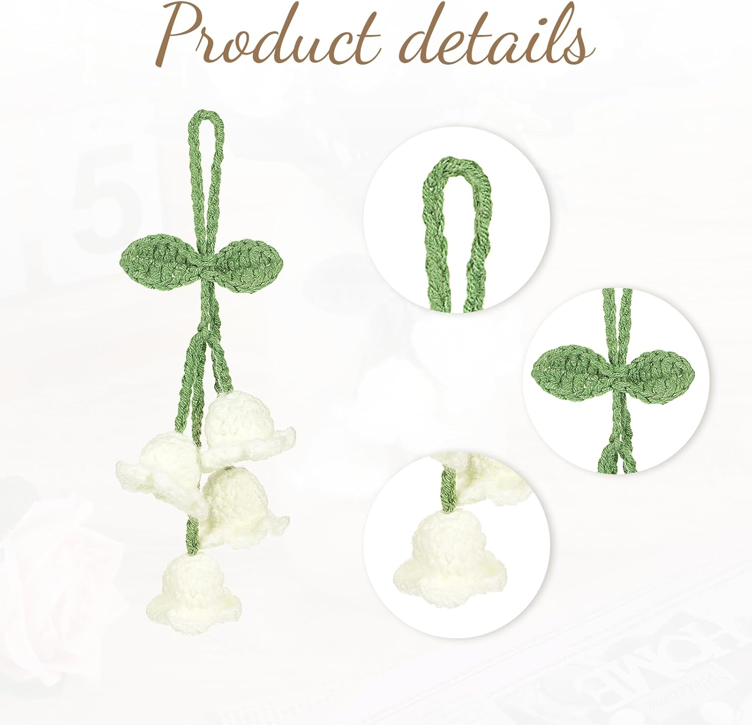 Crochet Flower Car Decor Acrylic Bell Orchid Pendant Hanging Charm for Cars and Home