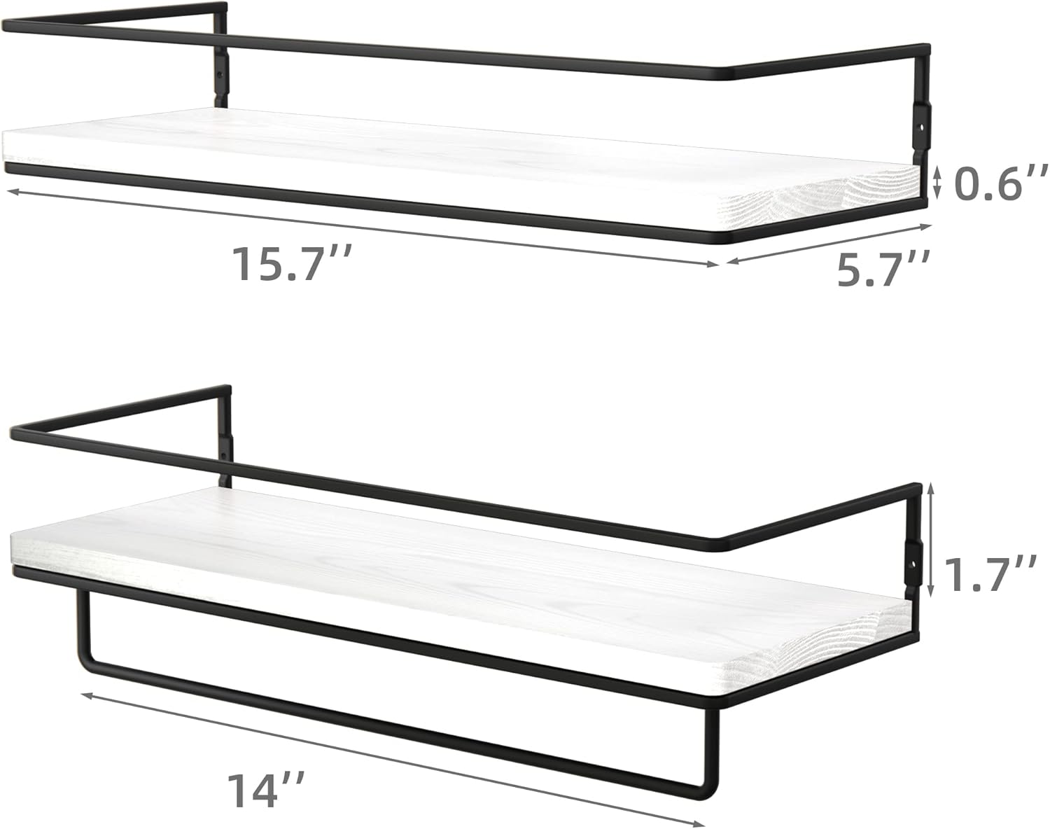 ZGO Floating Shelves Wall Set of 2 with Towel Rack