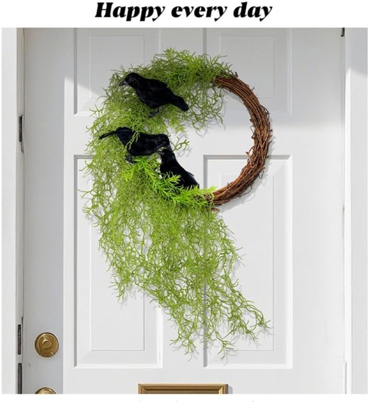 23 Inch Halloween Crow Wreath for Front Door Decor