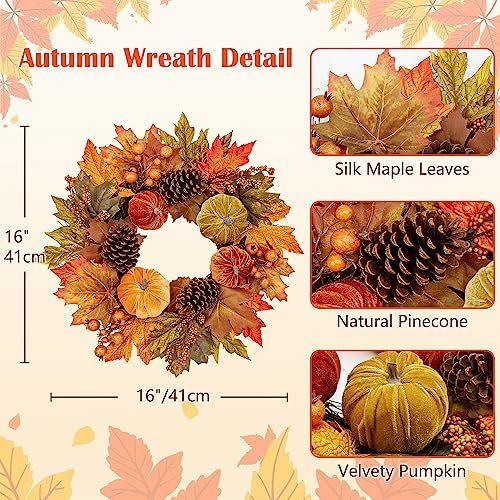 Gorgeous Fall Wreath with Velvet Pumpkins and Metal Hook
