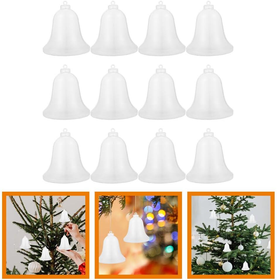 12pcs Clear Fillable Bell Ornaments for Christmas Tree Decorations and Holiday Parties
