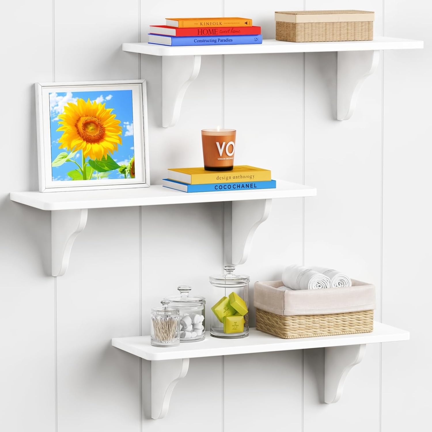 Forbena 24 Inch Wall Shelves Set of 3 White