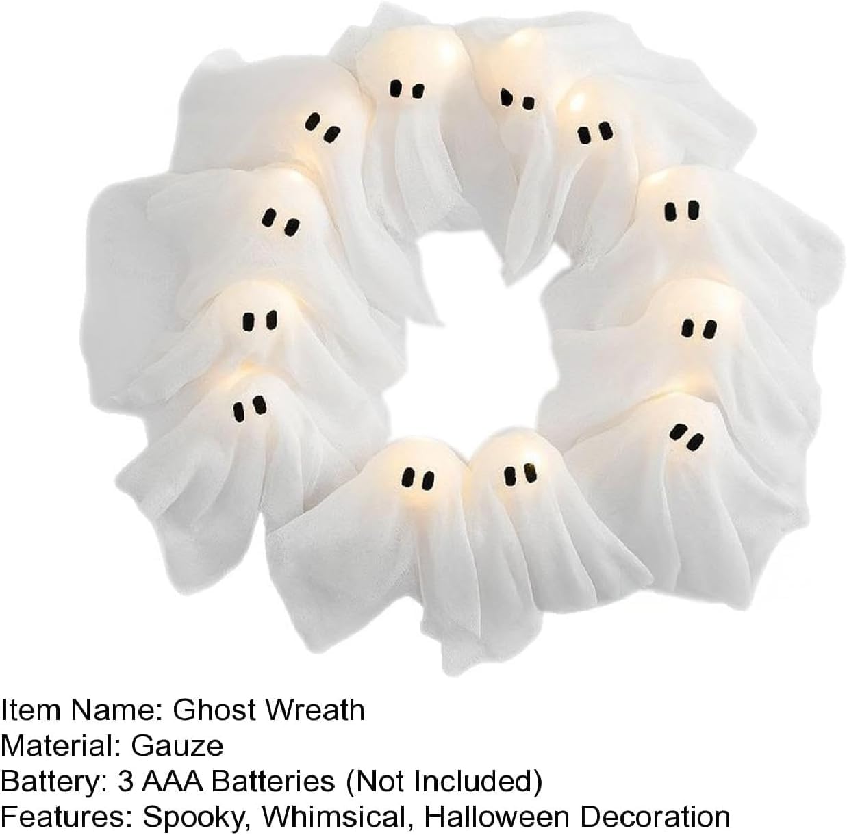 GiGAWOOD Halloween Ghost Wreath LED Light-Up Garland