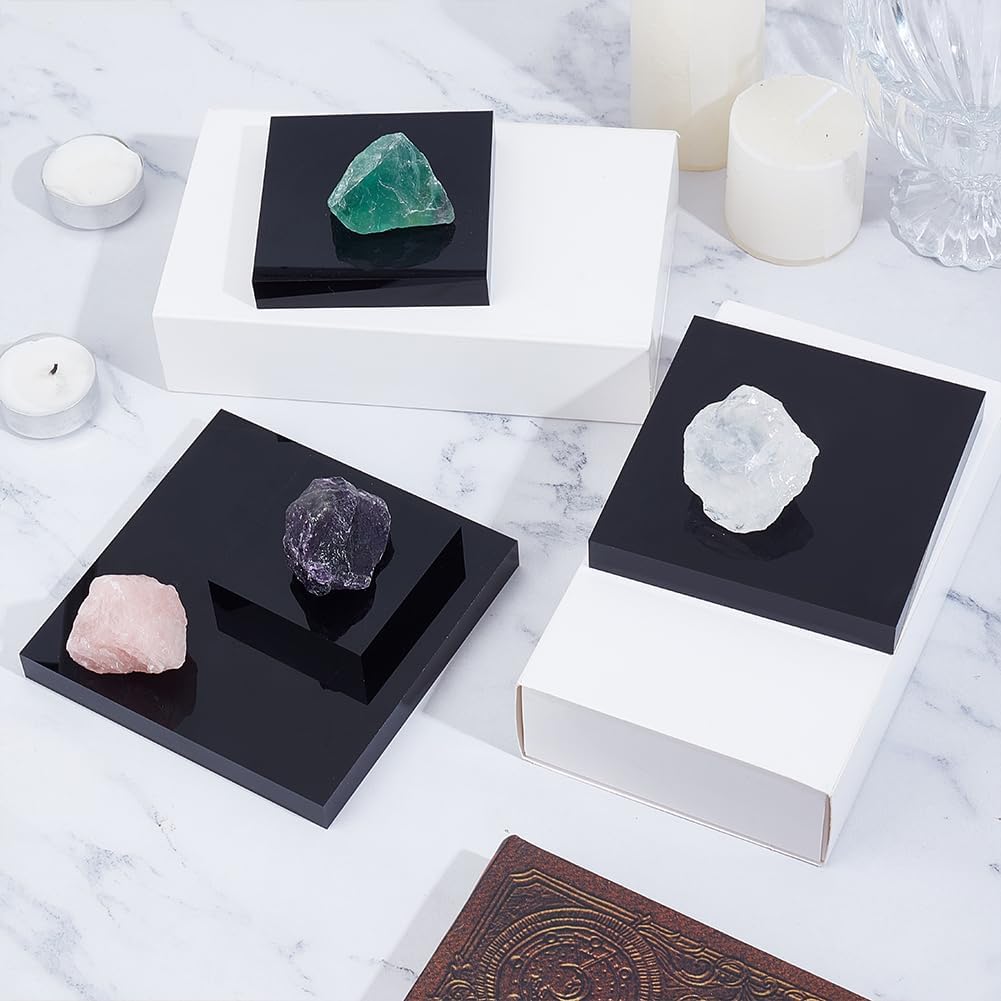 BENECREAT 4 Pcs Acrylic Display Blocks Mini Square Pedestals for Jewelry and Collectibles