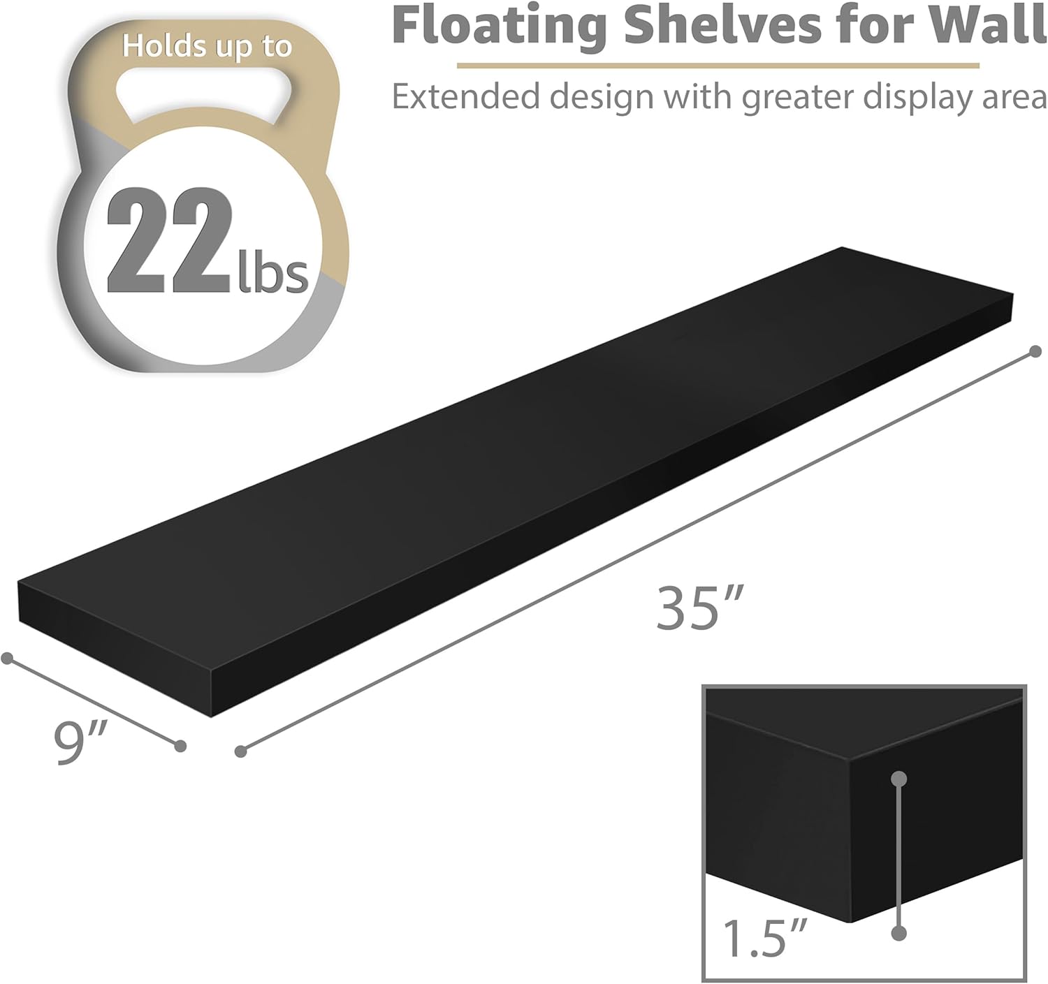 Sorbus Floating Shelves for Wall - 35 Inch Long Black 2 Pack