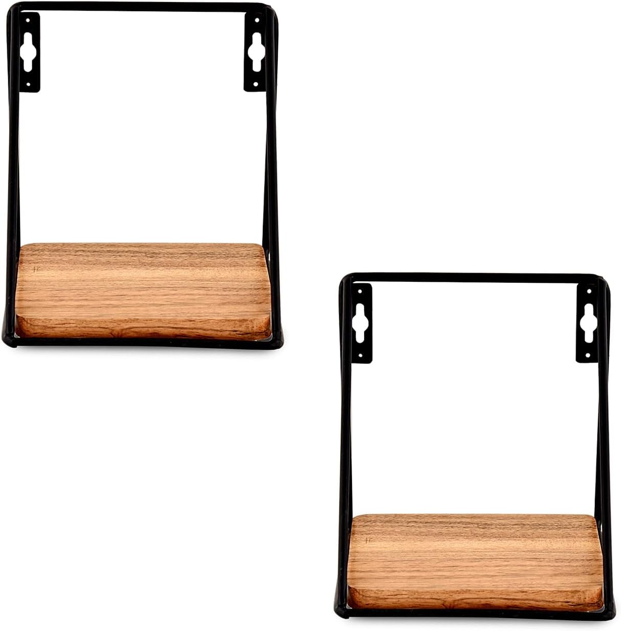 Floating Shelf Set of 2 Iron and Acacia Wood for Living Room Bedroom Bathroom
