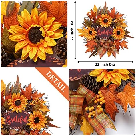20 Inch Autumn Sunflower Front Door Wreath