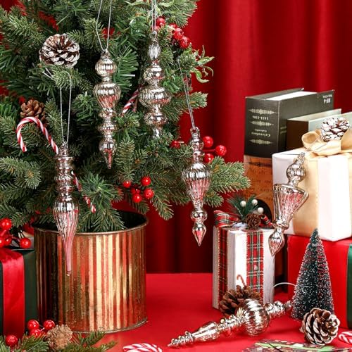 Soaoo 6 Pcs 63 Inch Mercury Glass Finial Christmas Ornaments