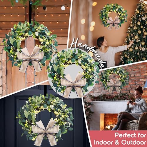 Artificial Eucalyptus Wreath with Doormat and Hanger - 24 Inch All Season Front Door Wreath
