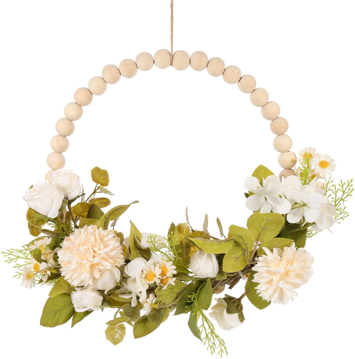 BESPORTBLE Vintage Wooden Bead Flower Wreath