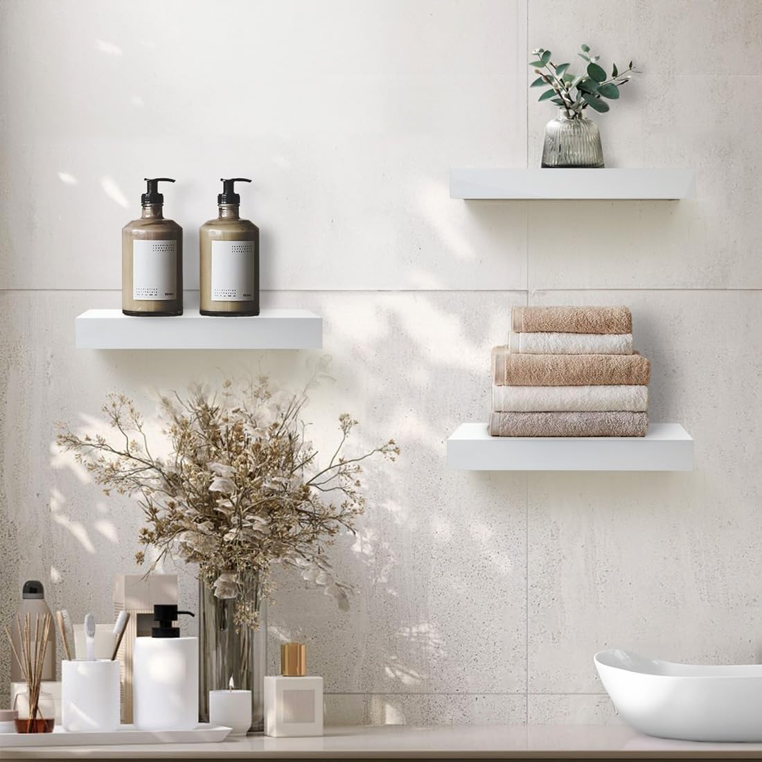 AHDECOR White Floating Shelves Set of 3