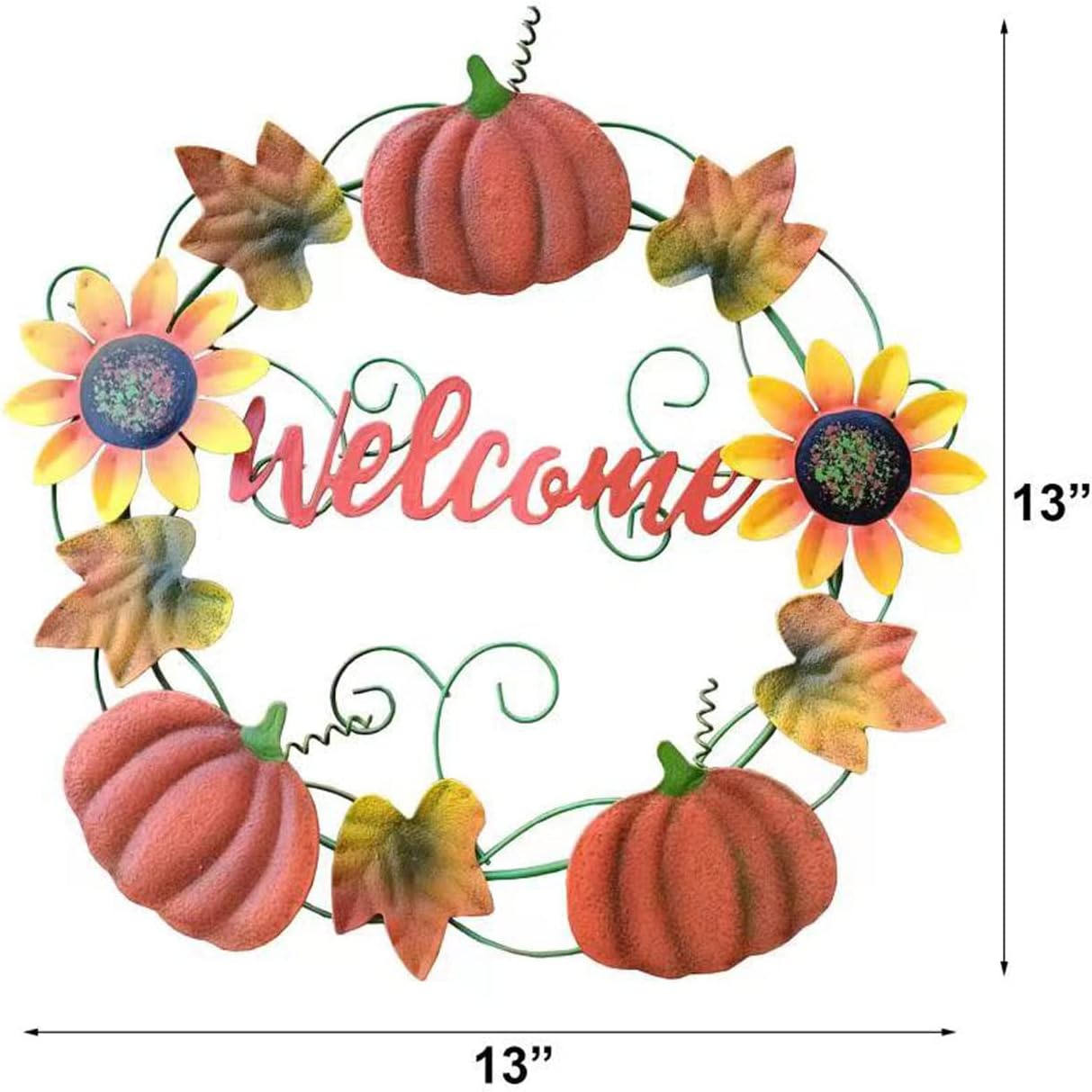 YUMBOR Metal Fall Pumpkin Welcome Wreath Front Door Decor