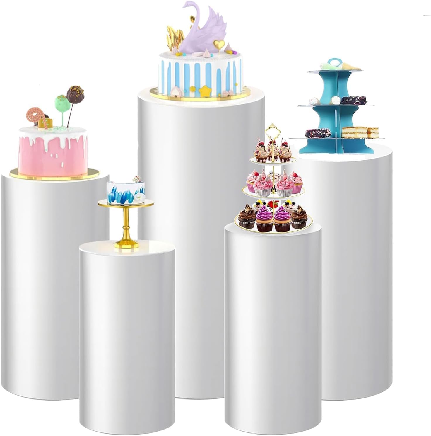 White Cylinder Display Stand - 5PCS for Parties and Events