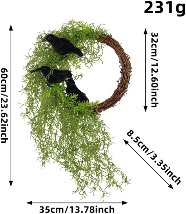 23 Inch Halloween Crow Wreath for Front Door Decor